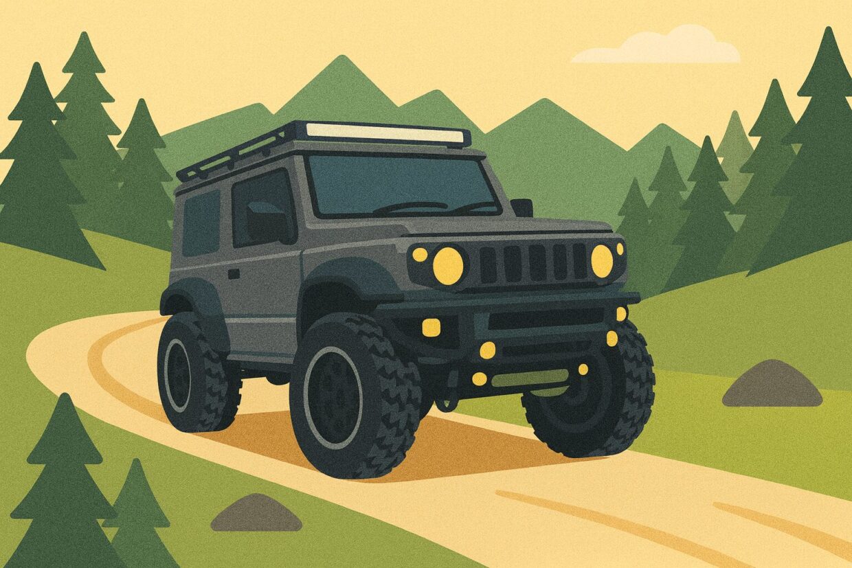 カスタマイズしたジムニーが山道を走る